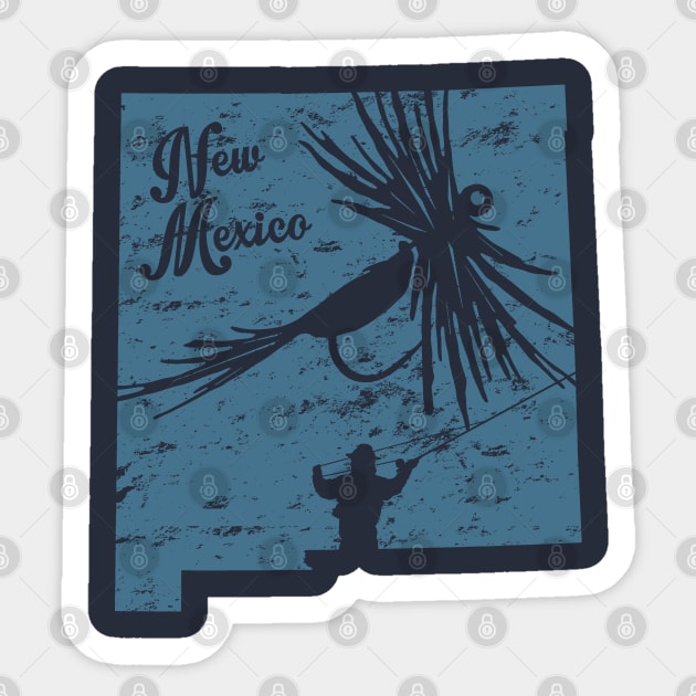 New Mexico Distressed Fly Fishing State Map Sticker by TeeCreations